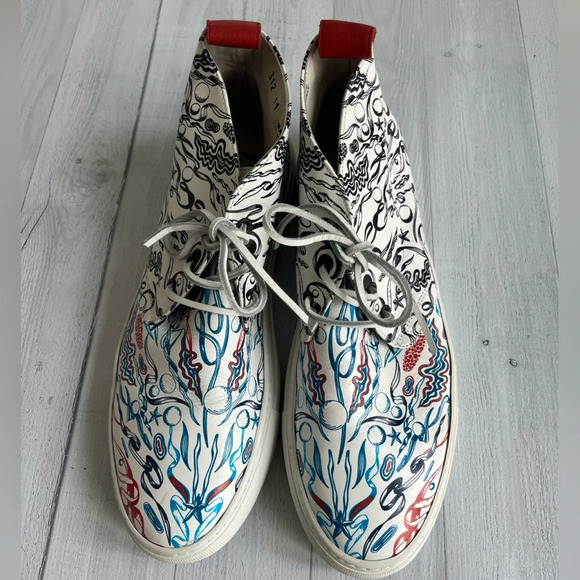RARE Del Toro x Pepsi Live For Now Blue & Red Printed Leather Chukkas Size 11 - Picture 8 of 11